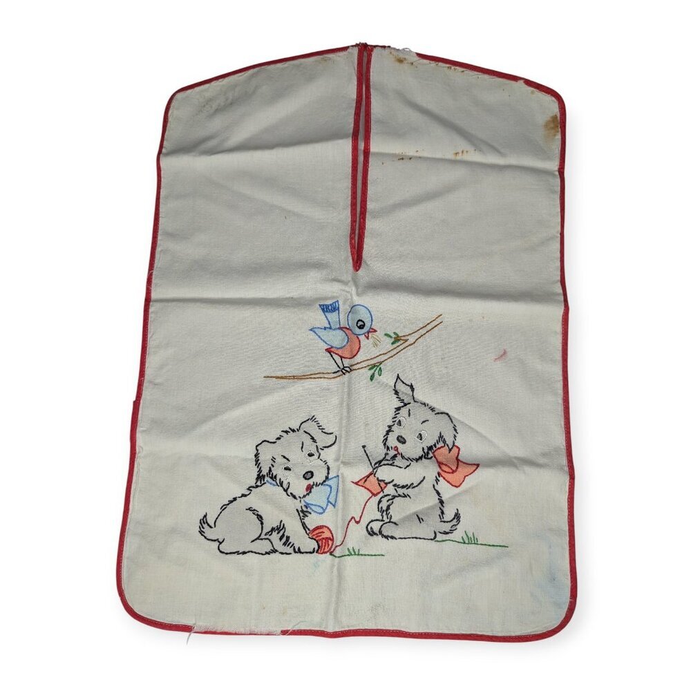 Vintage Puppy Dogs Embroidered Hanging Laundry Bag/Sack 21" x 15"